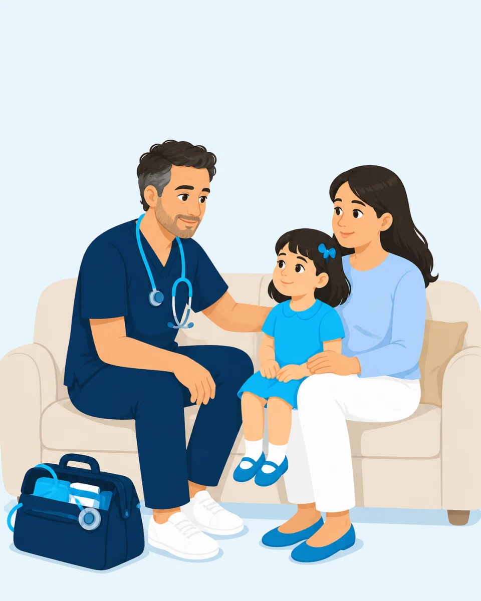 רופא MedHome משוחח עם אם ובתה במהלך ביקור בית
