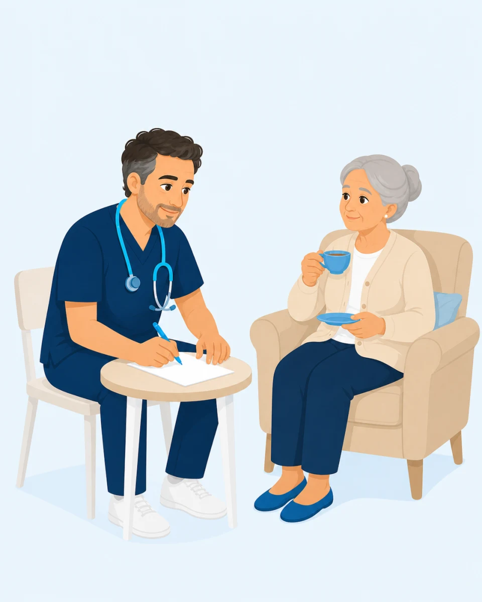 רופא MedHome בביקור בית אצל מטופלת מבוגרת